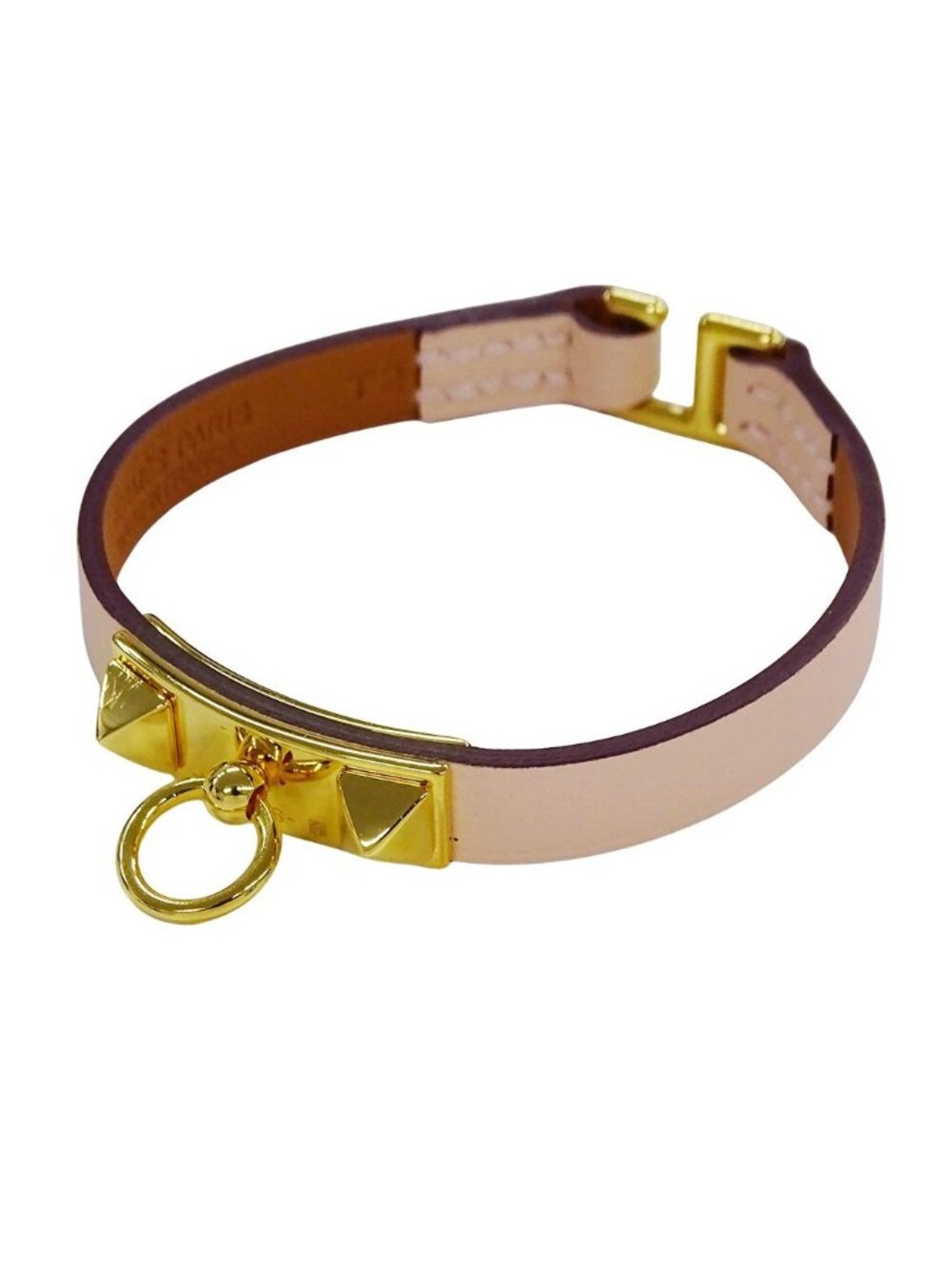 Hermes Bracelet Mini Rival Leather Metal Pink Gold T2